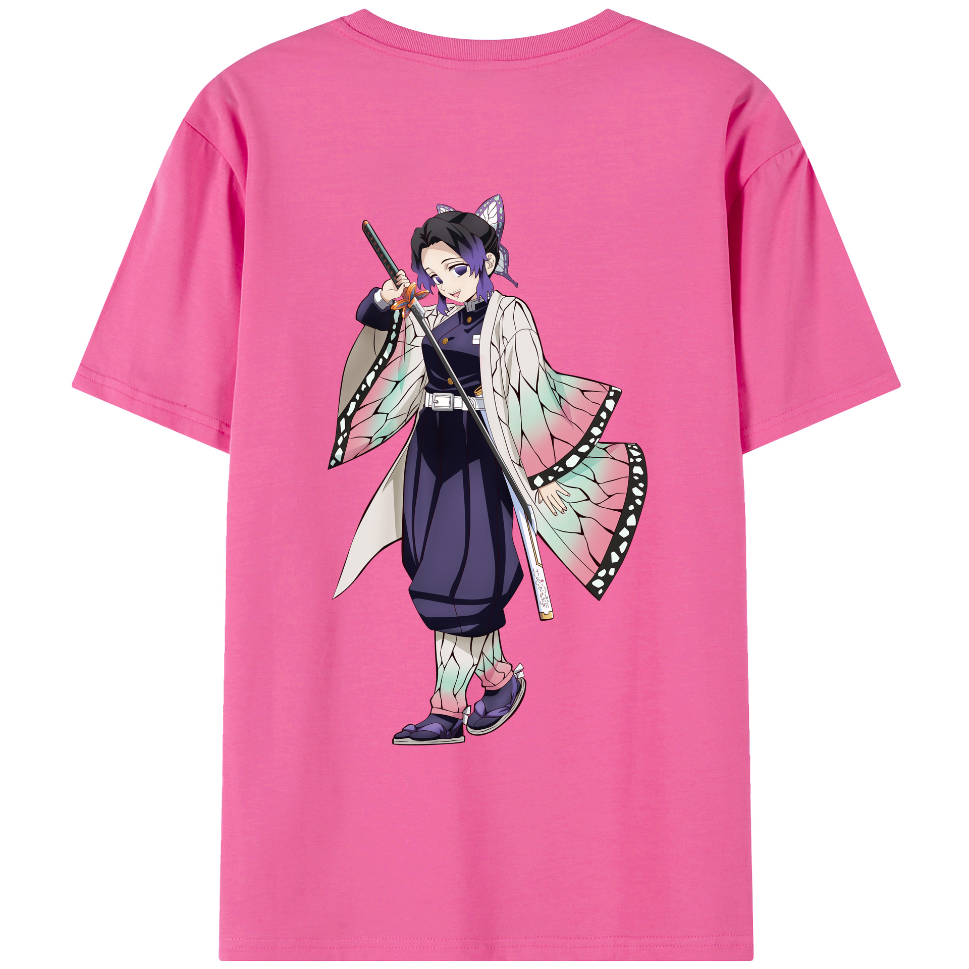 （画像用） 鬼滅の刃（きめつのやいば）蟲柱-胡蝶 しのぶ／こちょう しのぶ Kochou Shinobu レディース半袖Tシャツ(バックプリント)